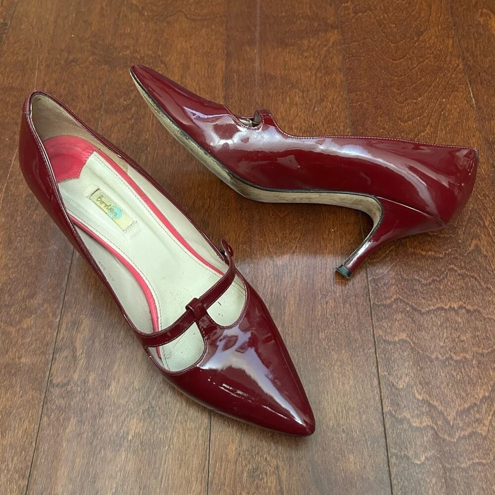 Boden Retro Oxblood Burgundy Patent Leather T Strap Heels, Mary Jane’s, Size 8.5